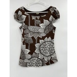Anthropologie Eva Franco Sunflower Floral Top Size 4 Brown Wool Blend Boho